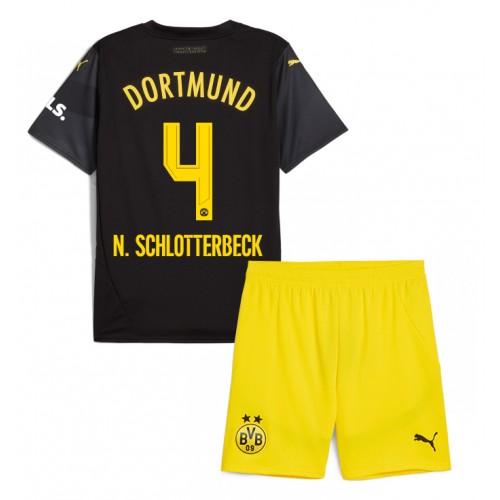 Fotballdrakt Barn Borussia Dortmund Nico Schlotterbeck #4 Bortedraktsett 2024-25 Kortermet (+ Korte bukser)